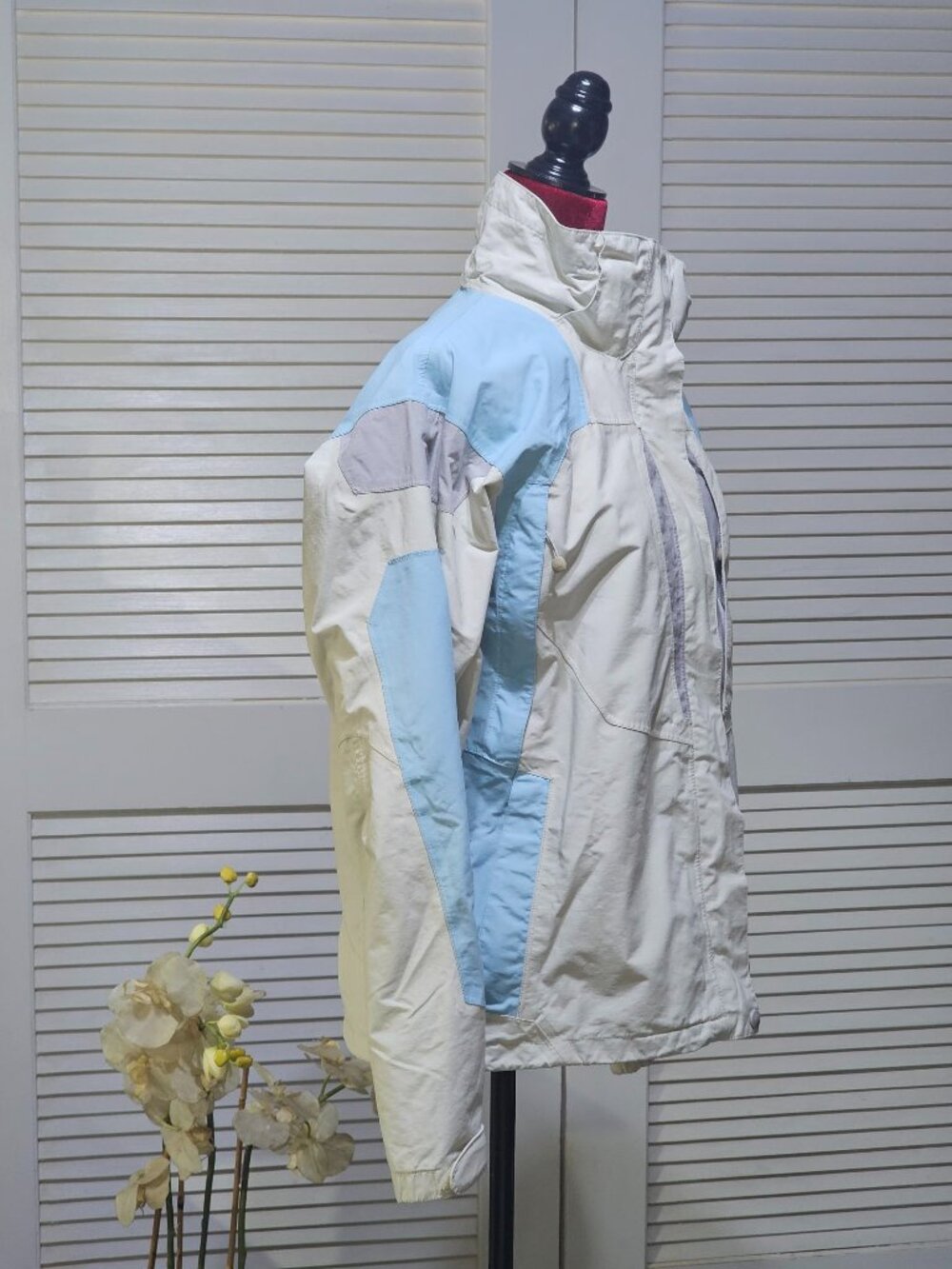 The North Face Womens Beige Blue Color Block Hyvent Windbreaker Jacket Sz M 2627 - Picture 2 of 13